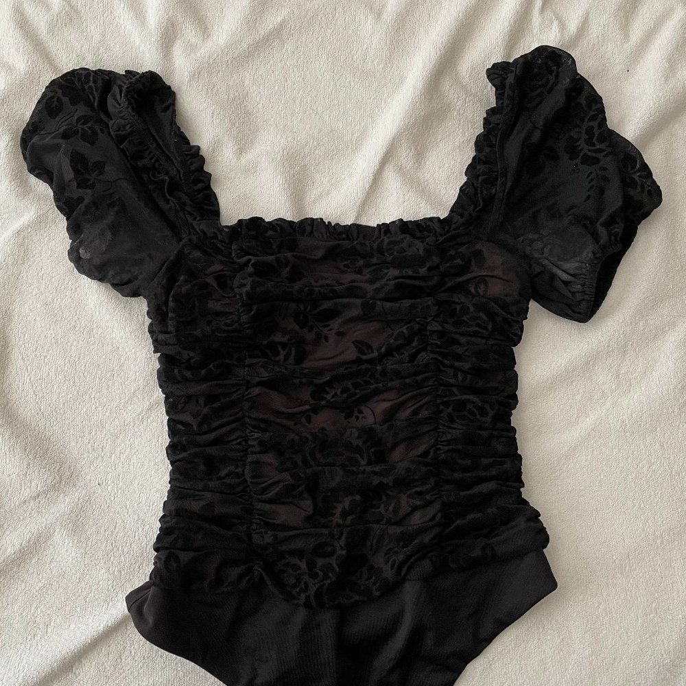 Majorelle Black Body Suit with Puff Sleeves - Small